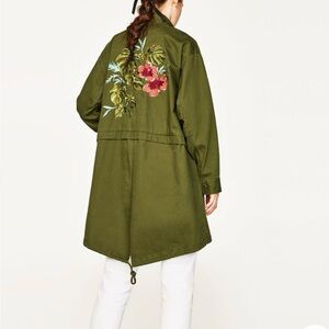 Zara Floral Embroidered Olive Green Jacket